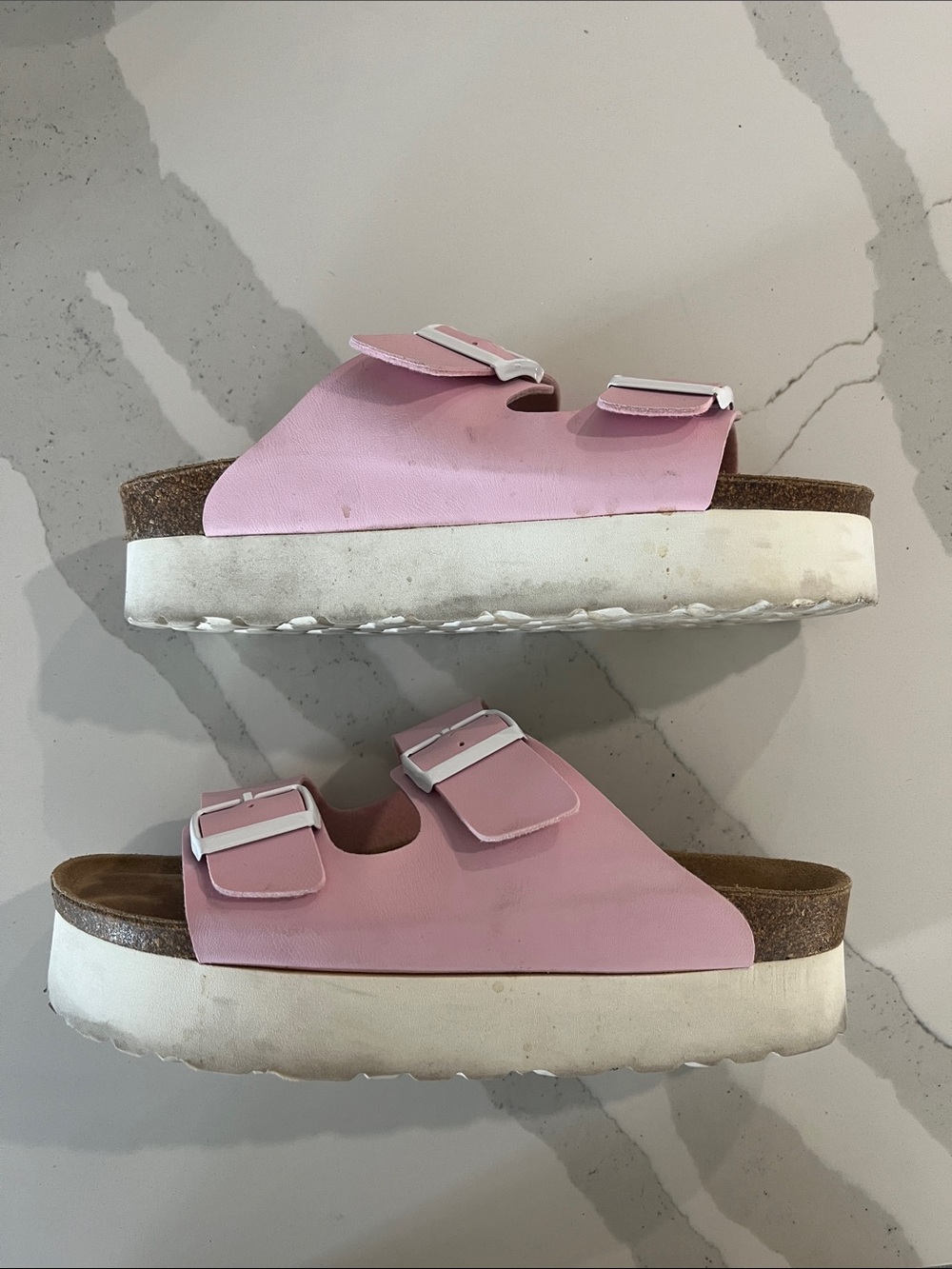 Pink Double-Buckle Women’s Platform Sandals - Casual Slide - Picture 3 of 4